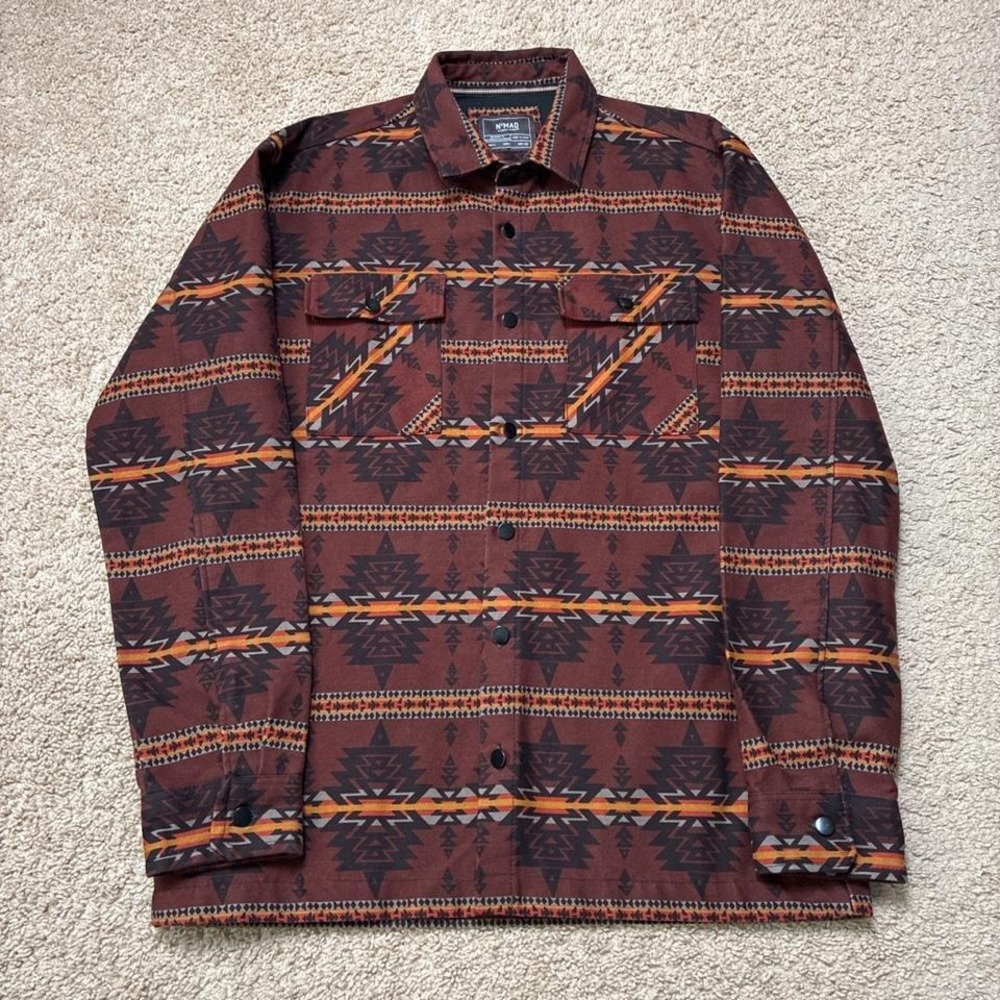 Nomad brown & orange southwest western patterned button-up shirt size Large
